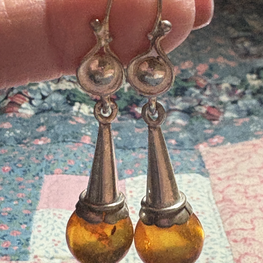 Elegant Silver and Amber Drop Earrings